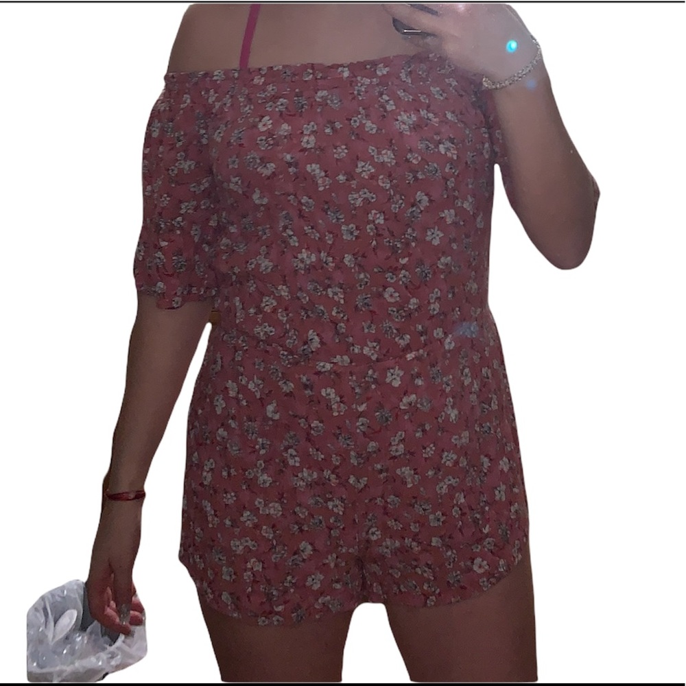 Aeropostale Pink Floral Off the Shoulder Rhonper